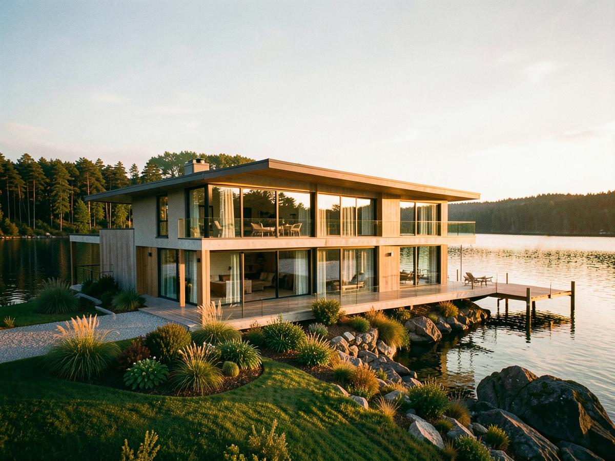 Waterfront home at sunset